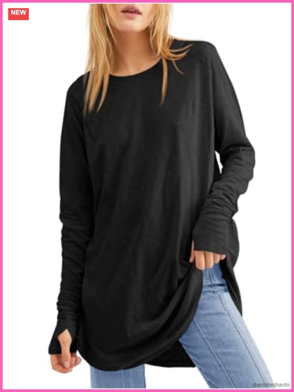 Women's Loose Fit Long Sleeve Tunic with Thumb Holes